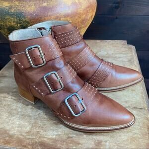 Matt Bernson boots size 7.5 booties buckles rivets moto steampunk eclectic studs